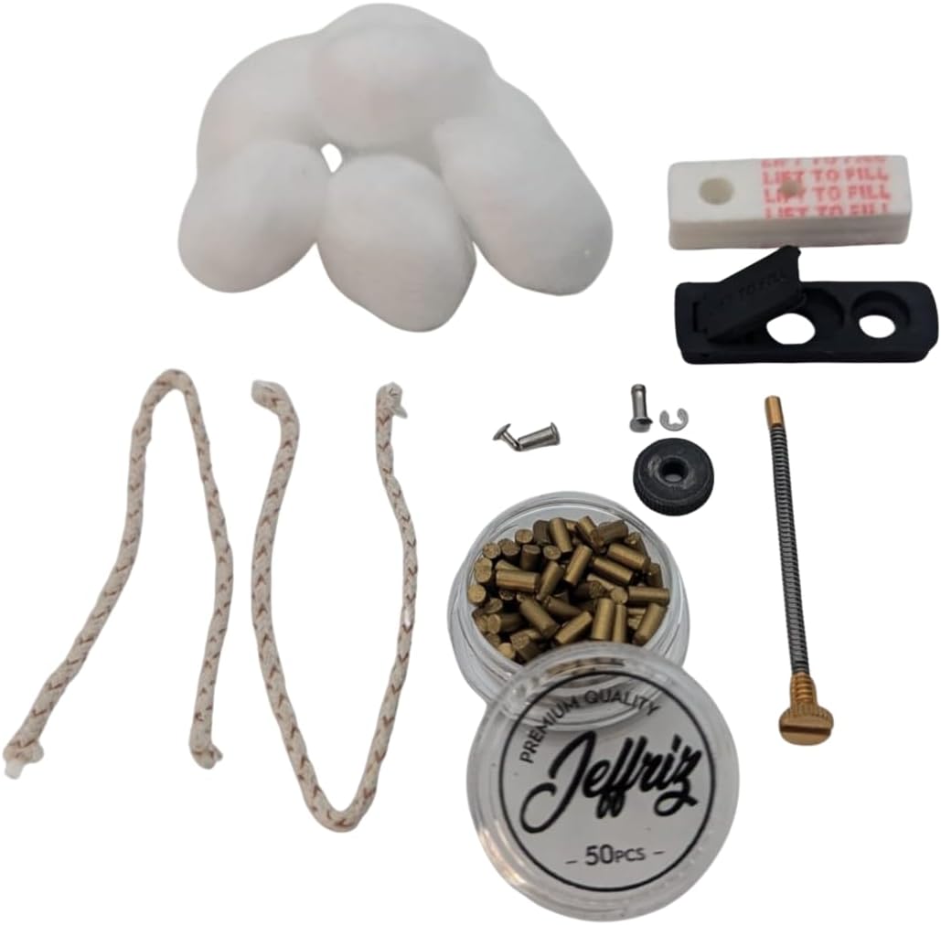 Zippo Maintenance and Repair Kit – Cotton Reffils, Wicks, Jeffriz Lighter Flints, Spring, Pins, Ignition Wheel, and Leak Seal – Replacement Accessories for Zippo (17 pcs)