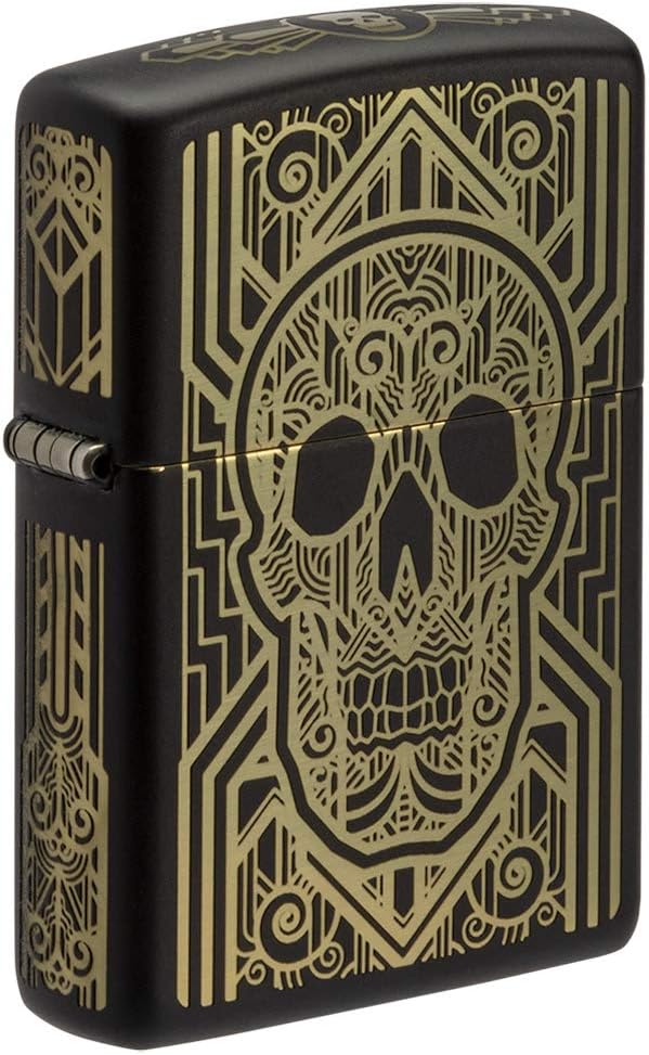 Zippo Art Deco Skull Black Matte Pocket Lighter, One Size