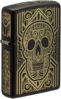Zippo Art Deco Skull Black Matte Pocket Lighter, One Size