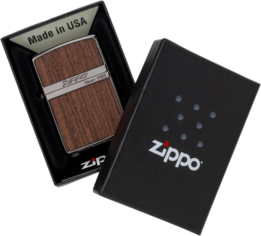 Zippo Windproof Brass Double Sided Wood Lighter Light Brown with Special Sticker Black Nickel