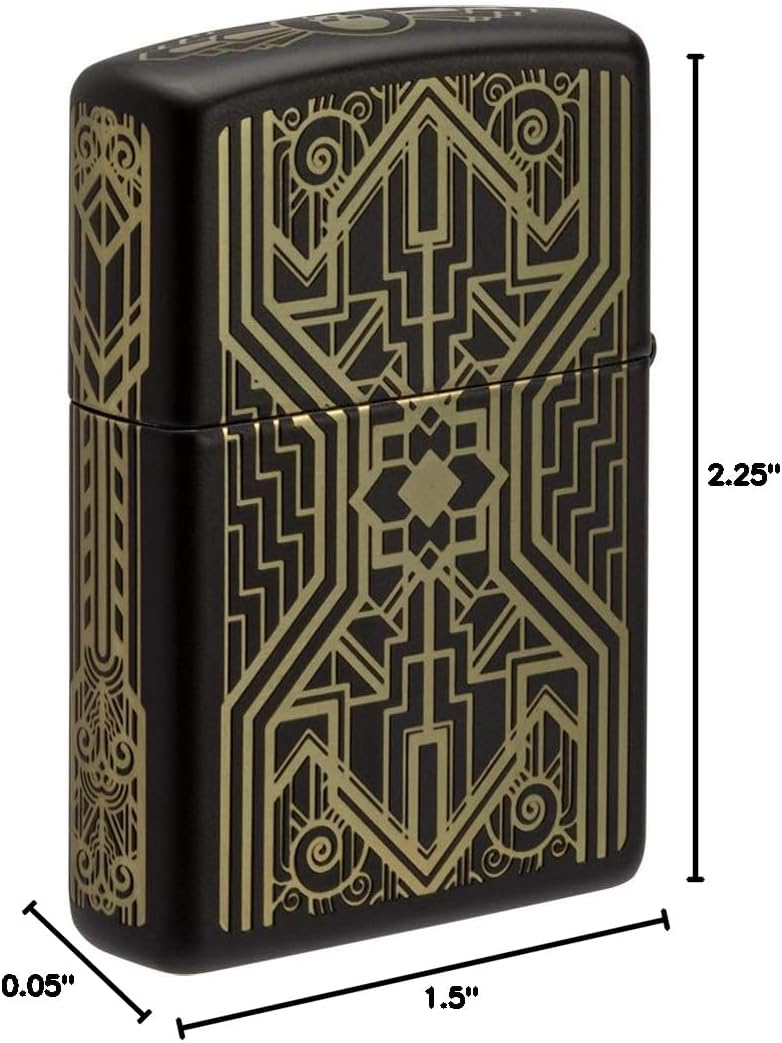 Zippo Art Deco Skull Black Matte Pocket Lighter, One Size