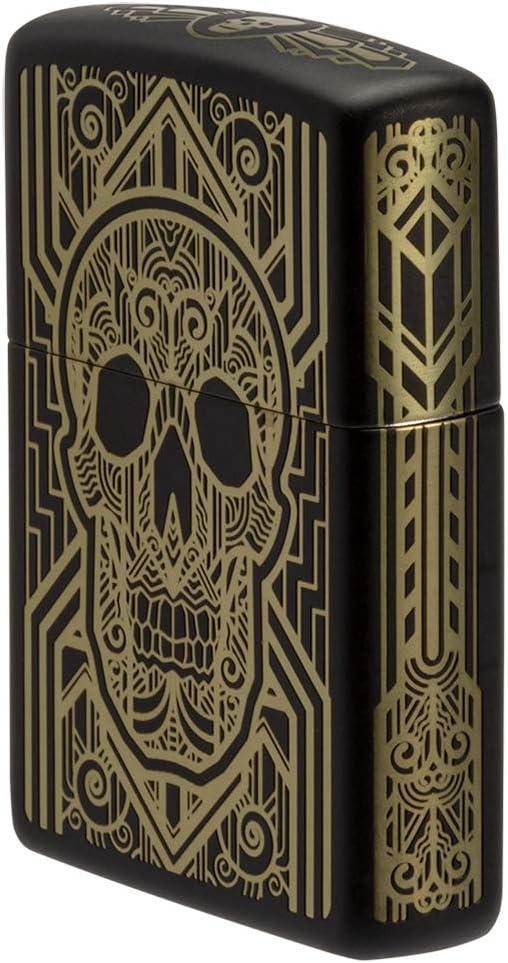 Zippo Art Deco Skull Black Matte Pocket Lighter, One Size