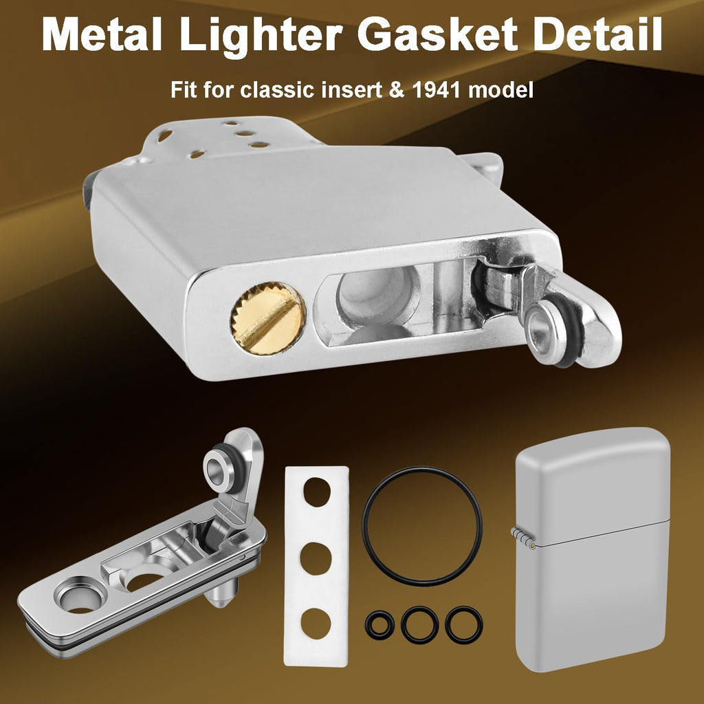 2 Set Lighter Gasket Seal Metal Lighter Repair Insert Accessories Kit 1Ppcs Cotton Felt Pad with 3Pcs Rubber Seals for Lighter Bottom Seal(Sliver)