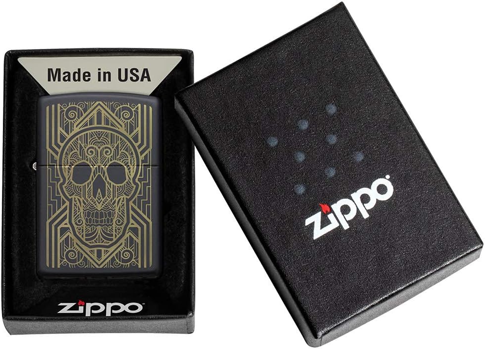 Zippo Art Deco Skull Black Matte Pocket Lighter, One Size