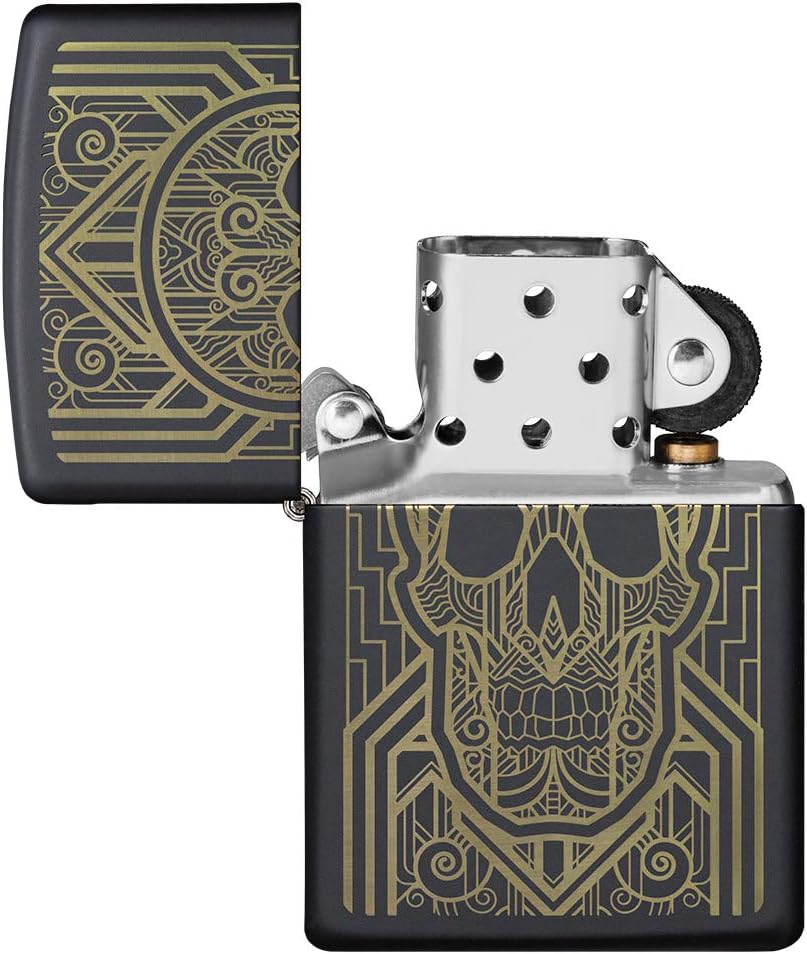 Zippo Art Deco Skull Black Matte Pocket Lighter, One Size