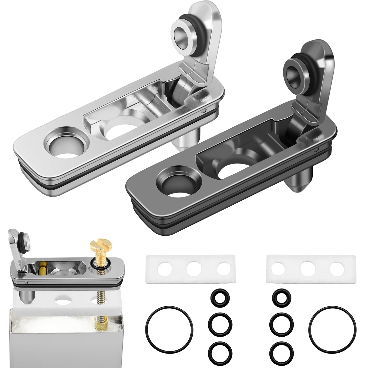 2 Set Lighter Gasket Seal Metal Lighter Repair Insert Accessories Kit 1Ppcs Cotton Felt Pad with 3Pcs Rubber Seals for Lighter Bottom Seal(Sliver)