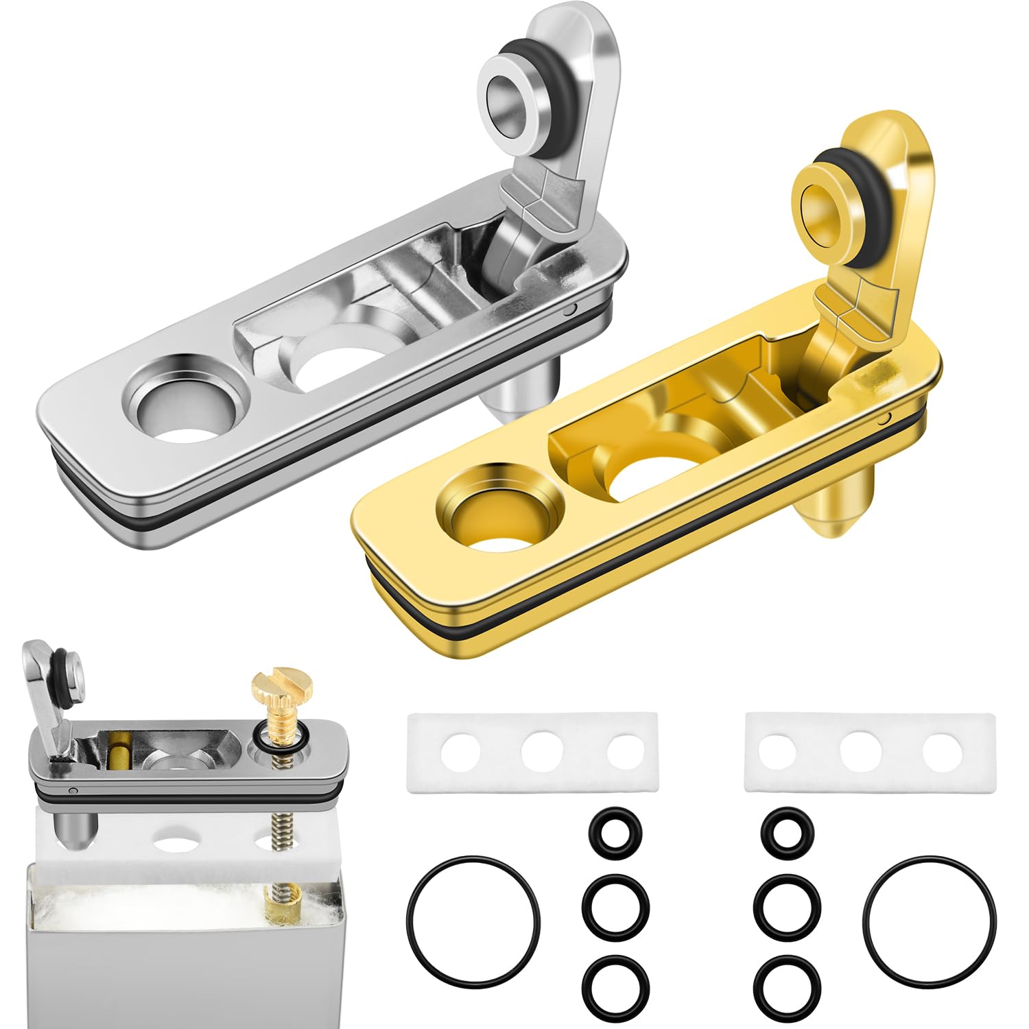 2 Set Lighter Gasket Seal Metal Lighter Repair Insert Accessories Kit 1Ppcs Cotton Felt Pad with 3Pcs Rubber Seals for Lighter Bottom Seal(Sliver)