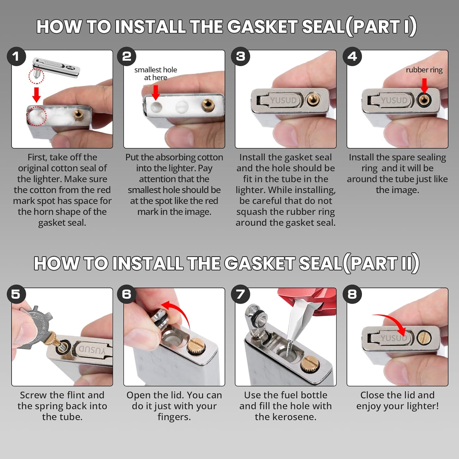 YUSUD Lighter Gasket Seal Compatible with Zippo, Metal Repair Kit with Cotton Felt Pad and Flint Slot, Lighter Fluid Anti-Evaporation Accessories for Lighter Insert, Replacement Parts