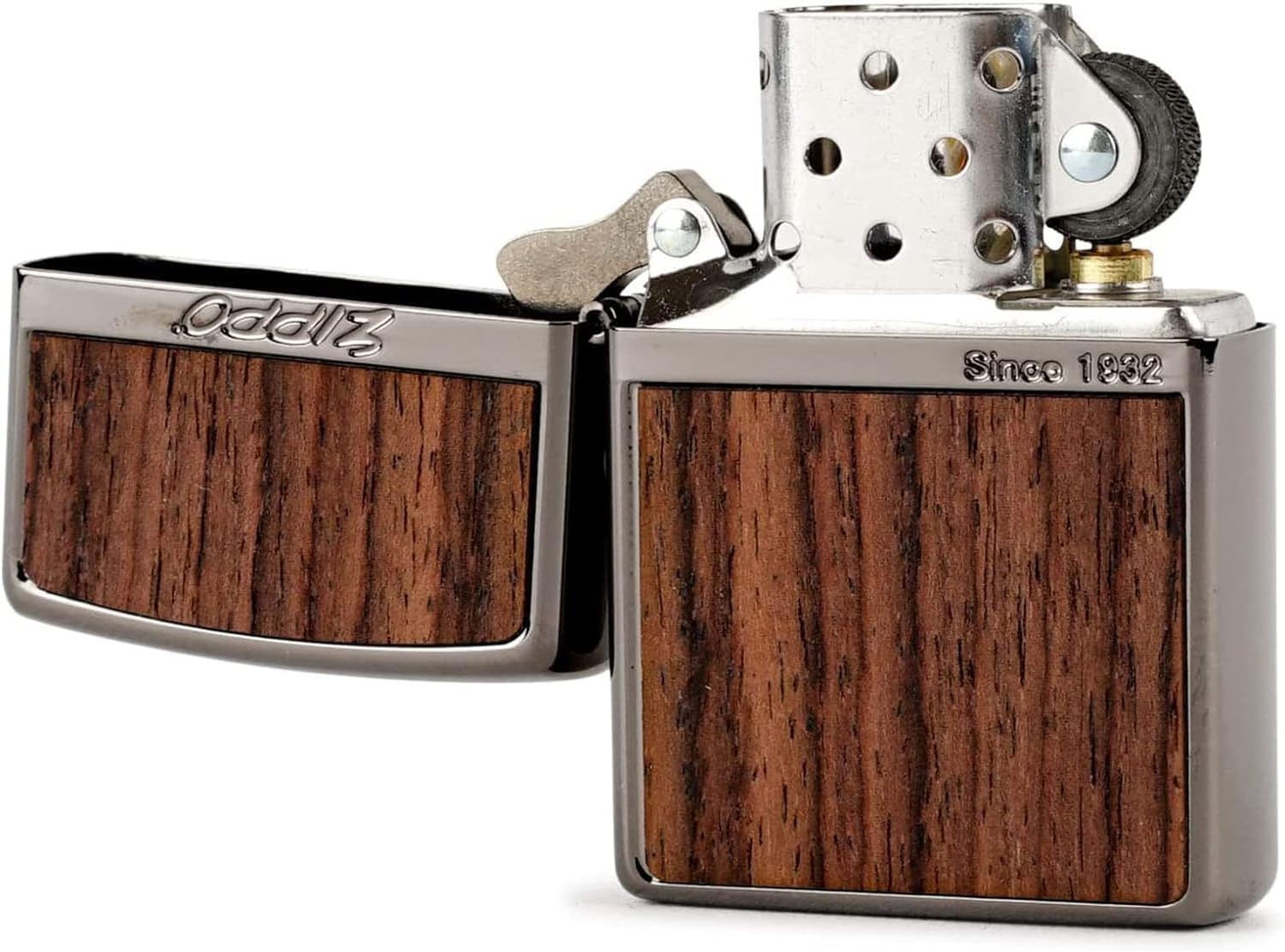 Zippo Windproof Brass Double Sided Wood Lighter Light Brown with Special Sticker Black Nickel