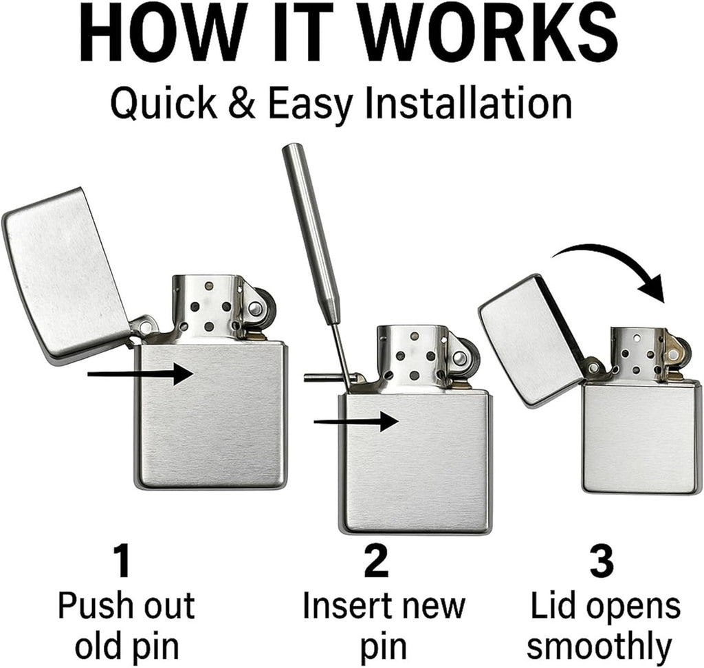 IN SELECT Hinge Pin Repair Kit Compatible with Zippo Lighter Manufactured in 2003 and Later Model- 5 Replacement Pins + 1 Precision Tool for Zippo Lighter Repair, Hinge Fix, and Restoration