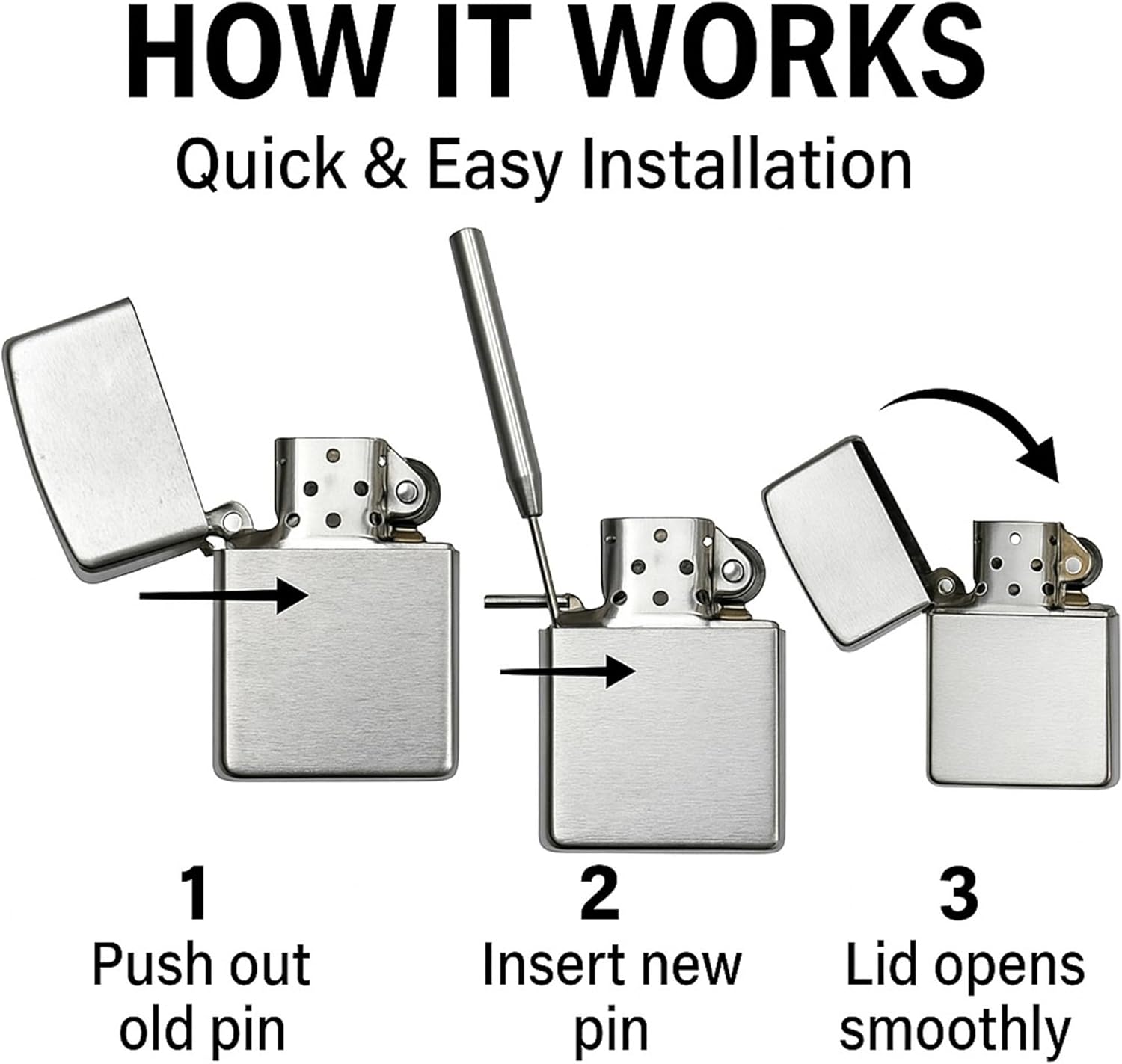 IN SELECT Hinge Pin Repair Kit Compatible with Zippo Lighter Manufactured in 2003 and Later Model- 5 Replacement Pins + 1 Precision Tool for Zippo Lighter Repair, Hinge Fix, and Restoration
