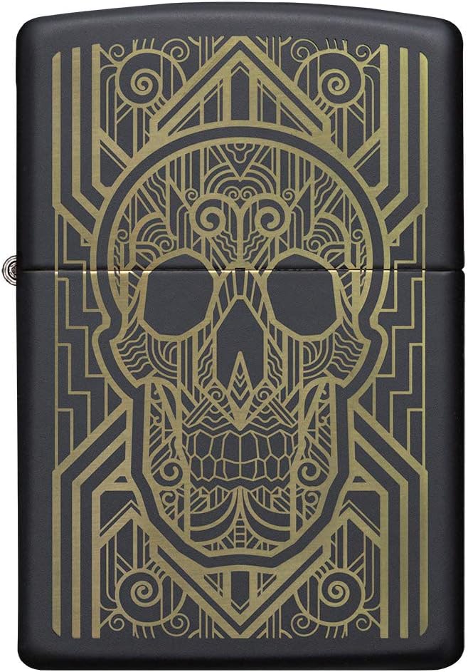 Zippo Art Deco Skull Black Matte Pocket Lighter, One Size