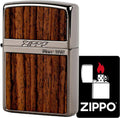 Zippo Windproof Brass Double Sided Wood Lighter Light Brown with Special Sticker Black Nickel