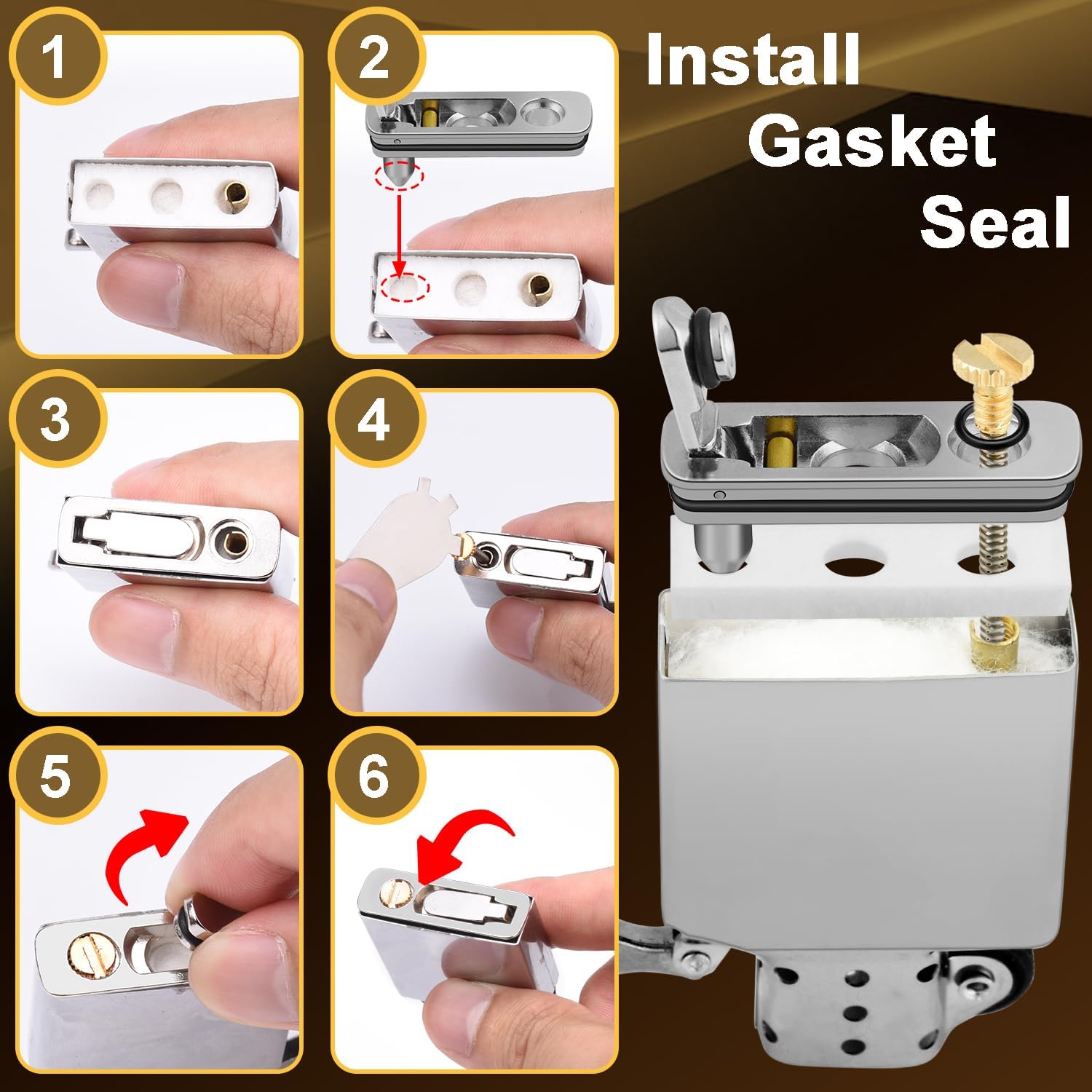 2 Set Lighter Gasket Seal Metal Lighter Repair Insert Accessories Kit 1Ppcs Cotton Felt Pad with 3Pcs Rubber Seals for Lighter Bottom Seal(Sliver)