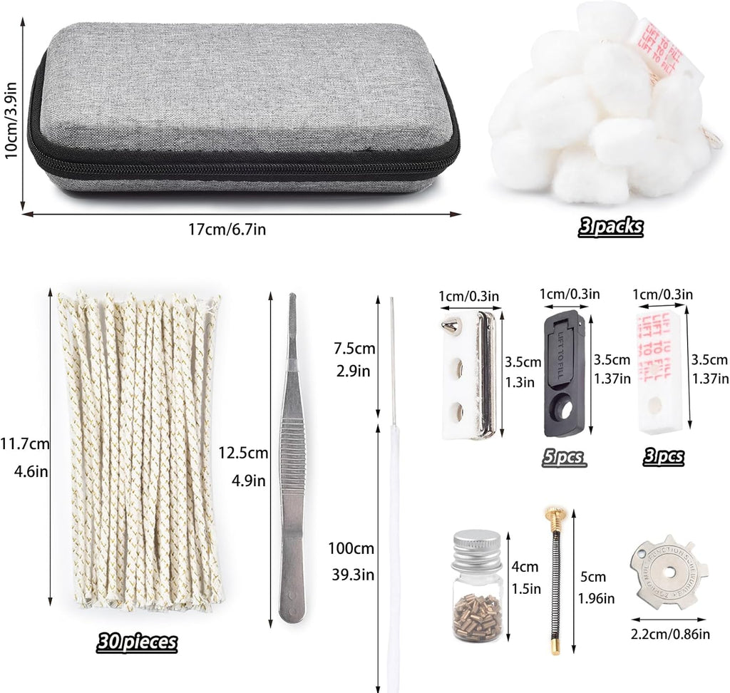 Lighters Maintenance Kit, Repair Kit Complete Set for Most Lighters, Repairing Antique Lighter, Vintage Lighter Repair Kit, Includes Lighters Gasket Seal, Accessories, Case