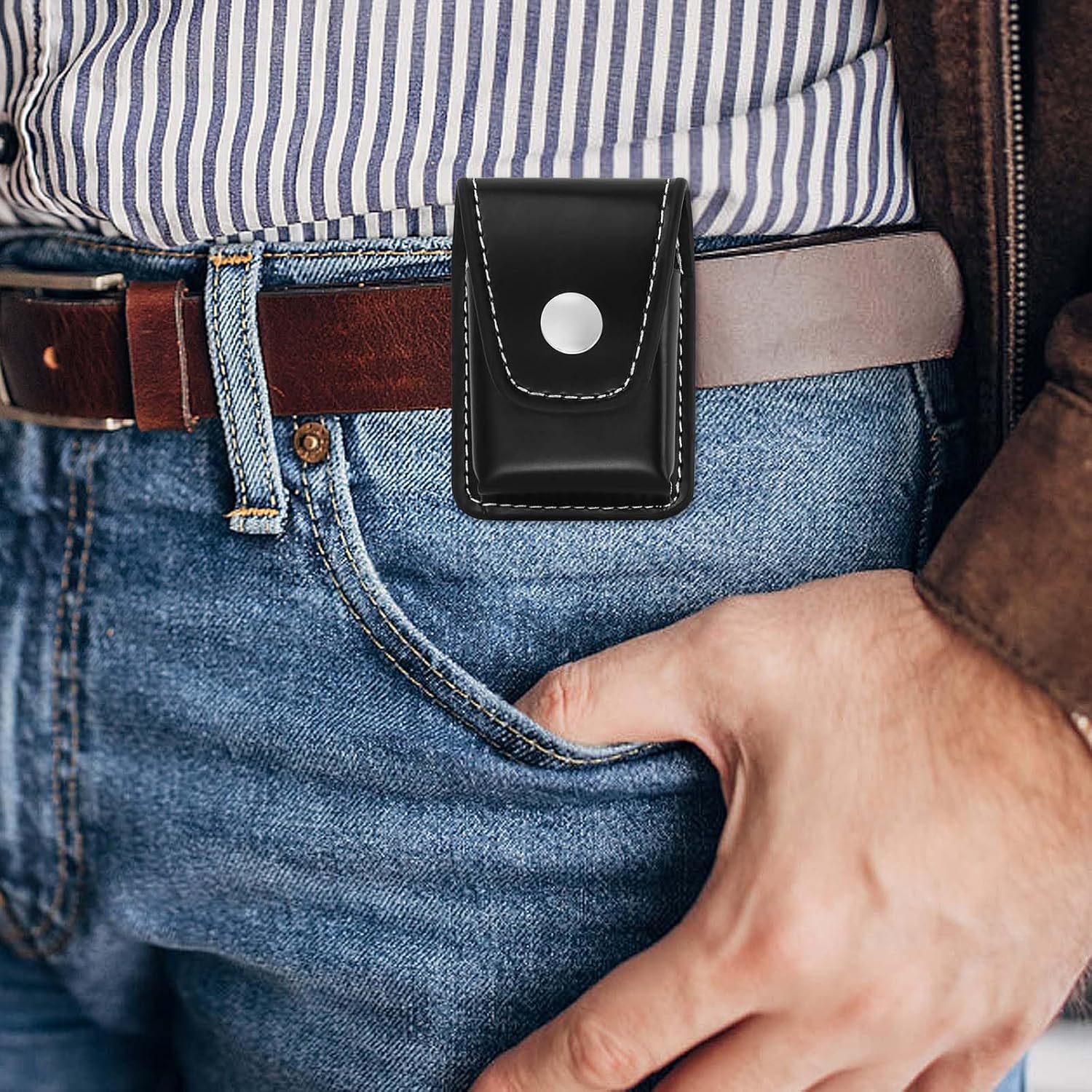 Lighter Case Only Compatible with Zippo,Flip Top Leather Lighter Pouch with Metal Buckle,Anti-Scratch Lighter Pouch with Belt Hole for Man and Woman