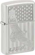 Zippo Sterling Silver Lighter: Engraved Eagle and American Flag - High Polish 81665