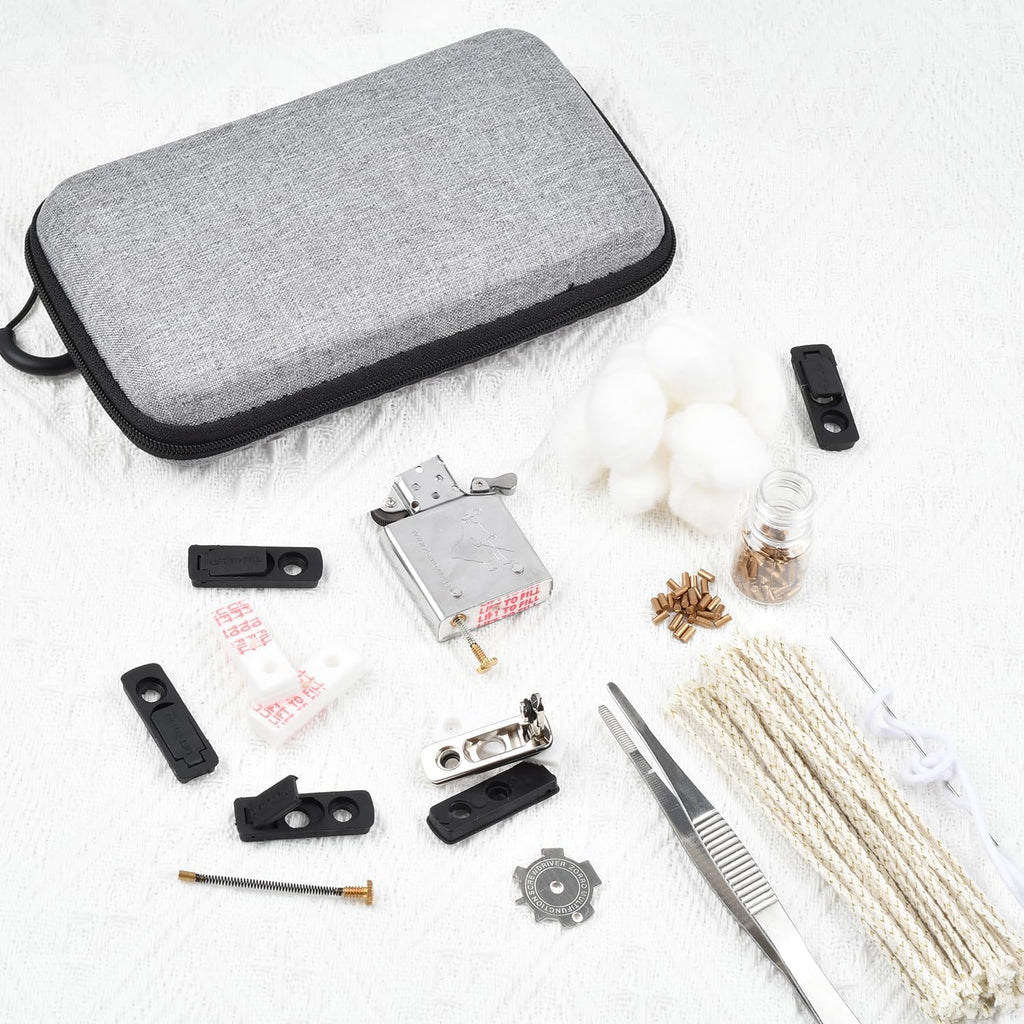 Lighters Maintenance Kit, Repair Kit Complete Set for Most Lighters, Repairing Antique Lighter, Vintage Lighter Repair Kit, Includes Lighters Gasket Seal, Accessories, Case